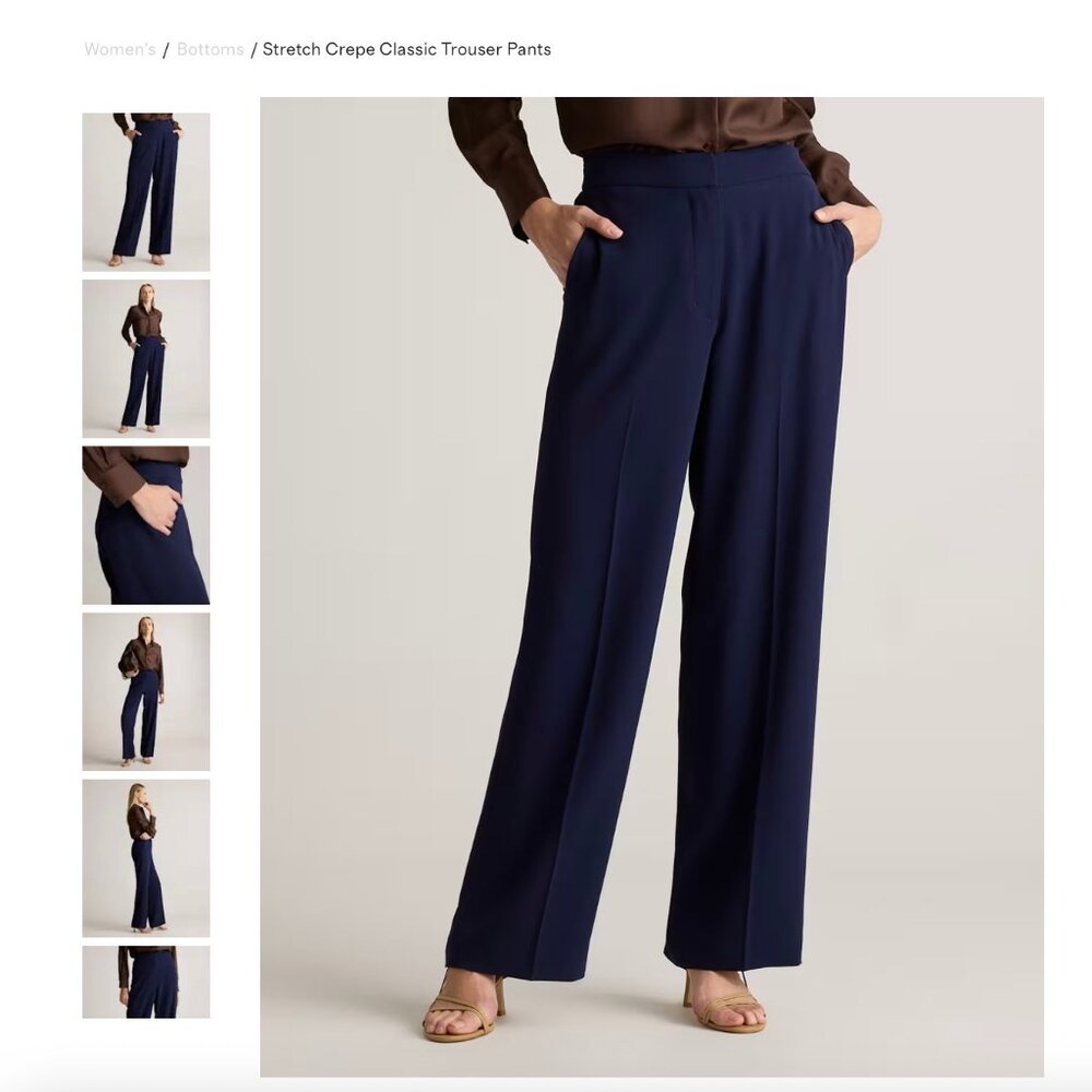Quince Stretch Navy Crepe Classic Trouser Pants 14/30 inch inseam
